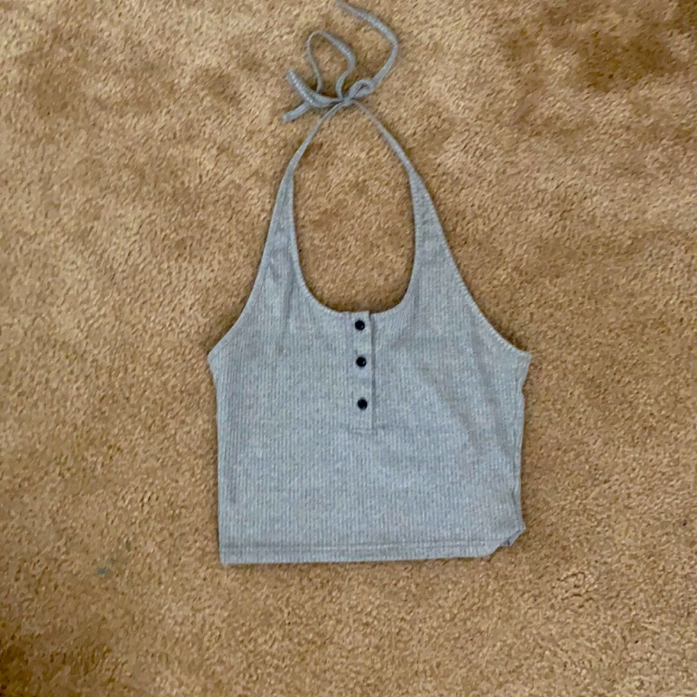 Basic gray crop top with adjustable tie strap